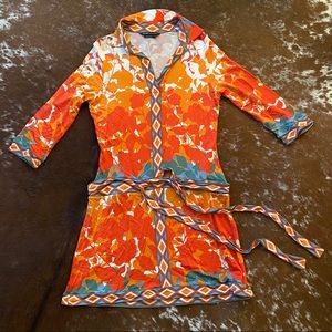 BCBG Max Azria orange long sleeve print dress, S